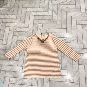 J.Crew 3/4 sleeve embellished neckline cream and peach striped tee